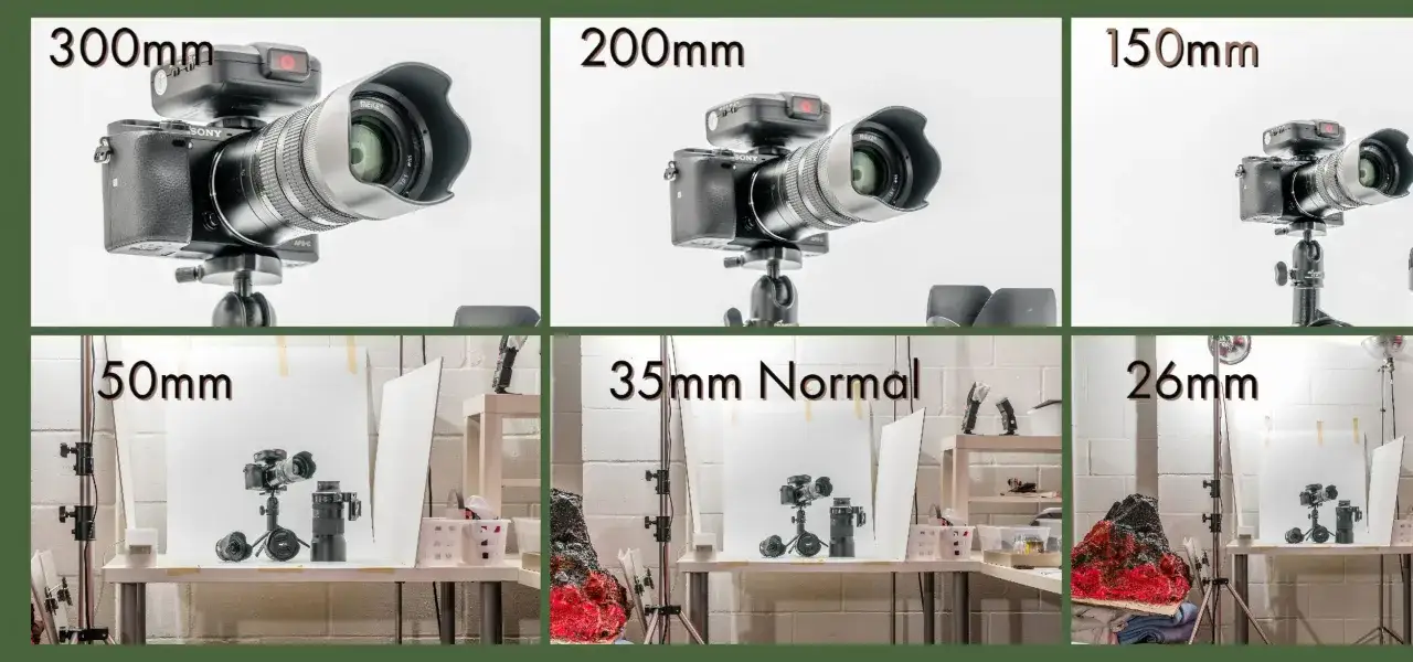 Porównanie ogniskowej obiektywów: od szerokiego 26mm do tele 300mm. Widać, jak zmienia się perspektywa i zbliżenie.