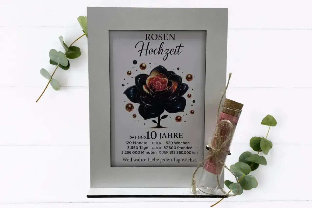 Fotorahmen mit schwarzer Rose und Text