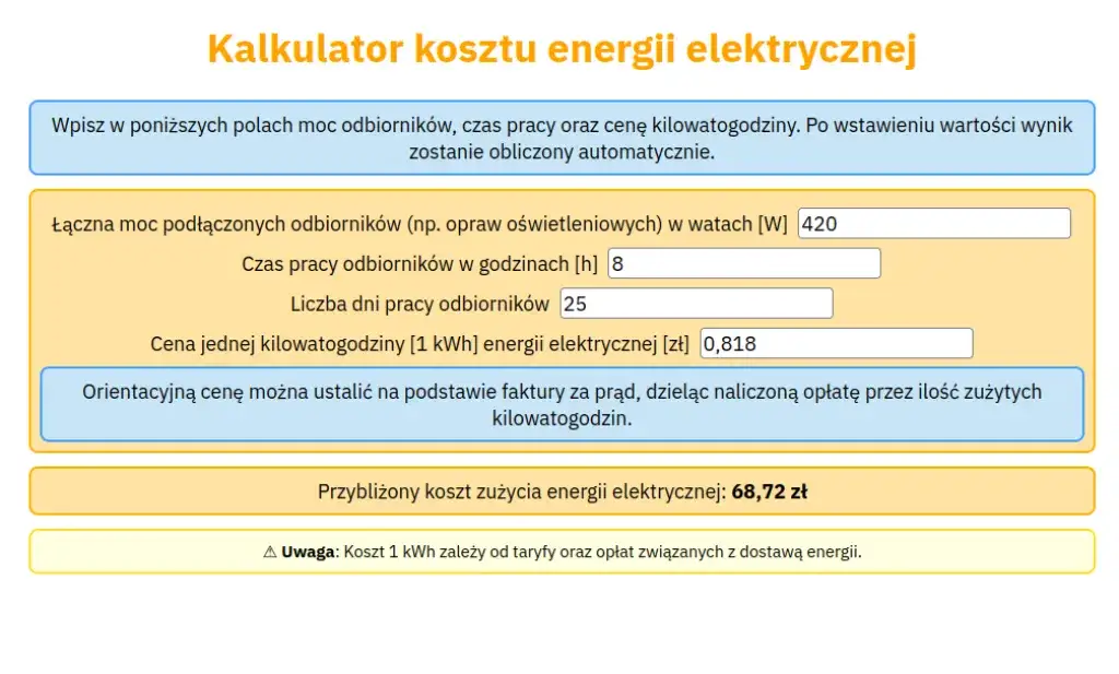 kalkulator rachunku za prąd online, symulacja rachunku za energię elektryczną