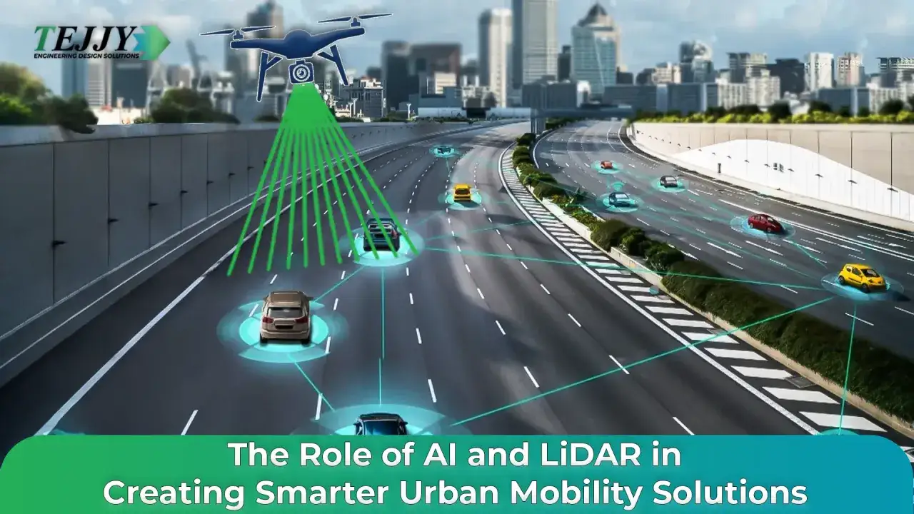 Drohne scannt vernetzte Autos auf einer Autobahn. KI und LiDAR sind Schl&uuml;ssel f&uuml;r was sind smart cities und intelligente Mobilit&auml;t.