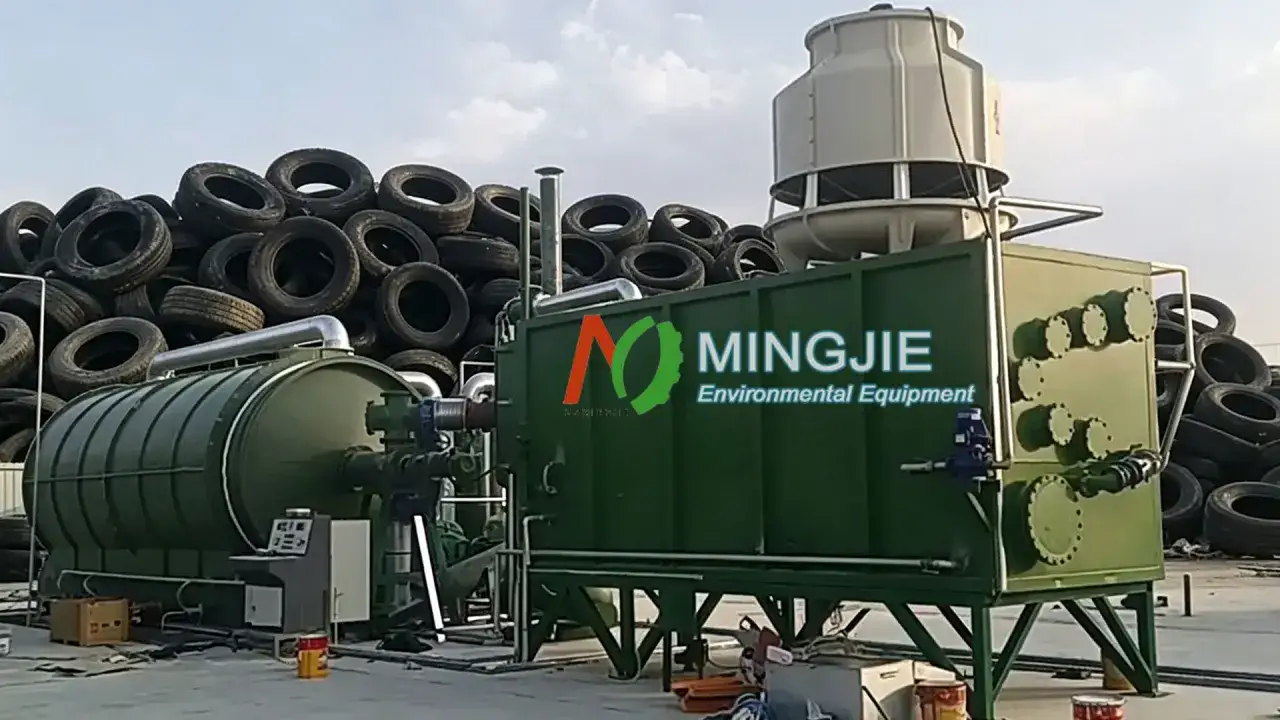 Nowe życie dla starych opon: zaawansowana instalacja do pirolizy opon od MINGJIE Environmental Equipment.