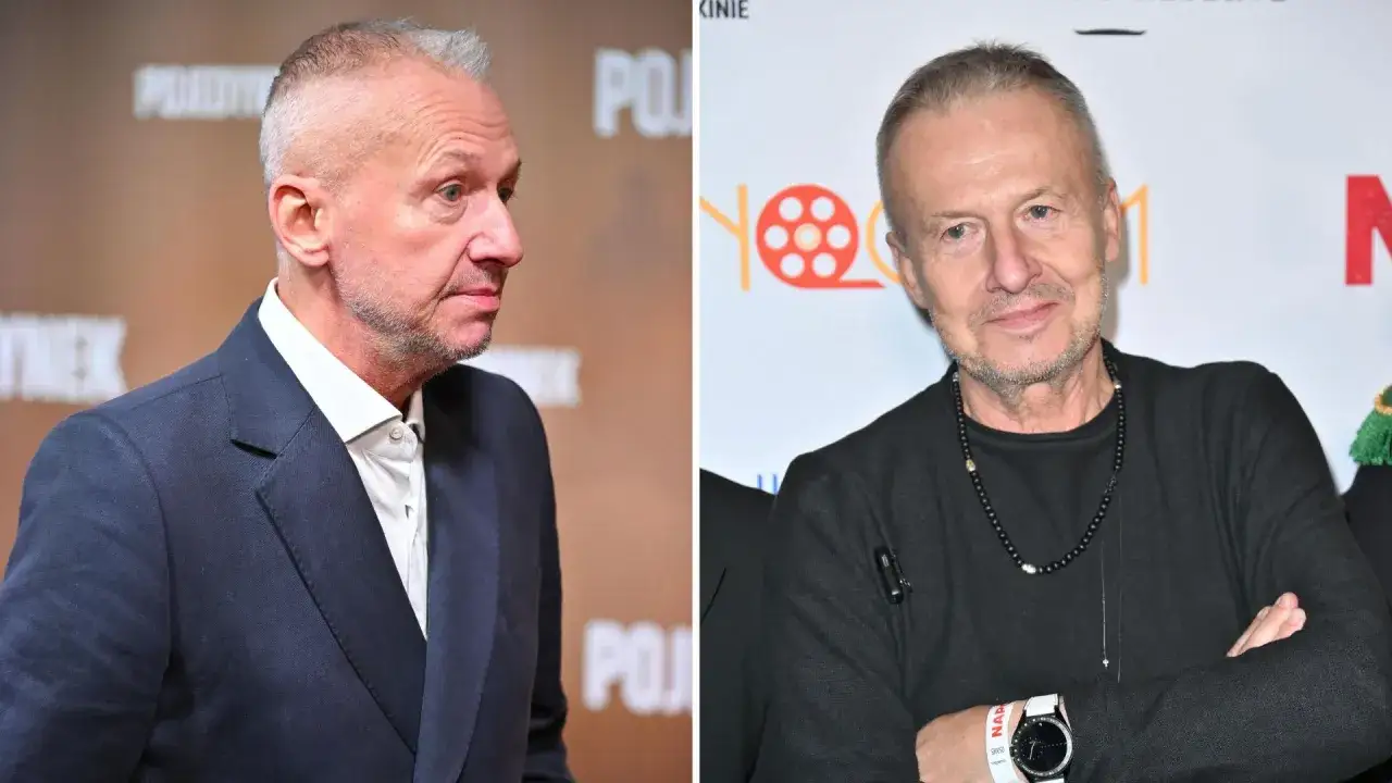 Bogusław Linda w garniturze i w czarnym swetrze. Znany z wielu seriali i programów, zawsze charyzmatyczny.