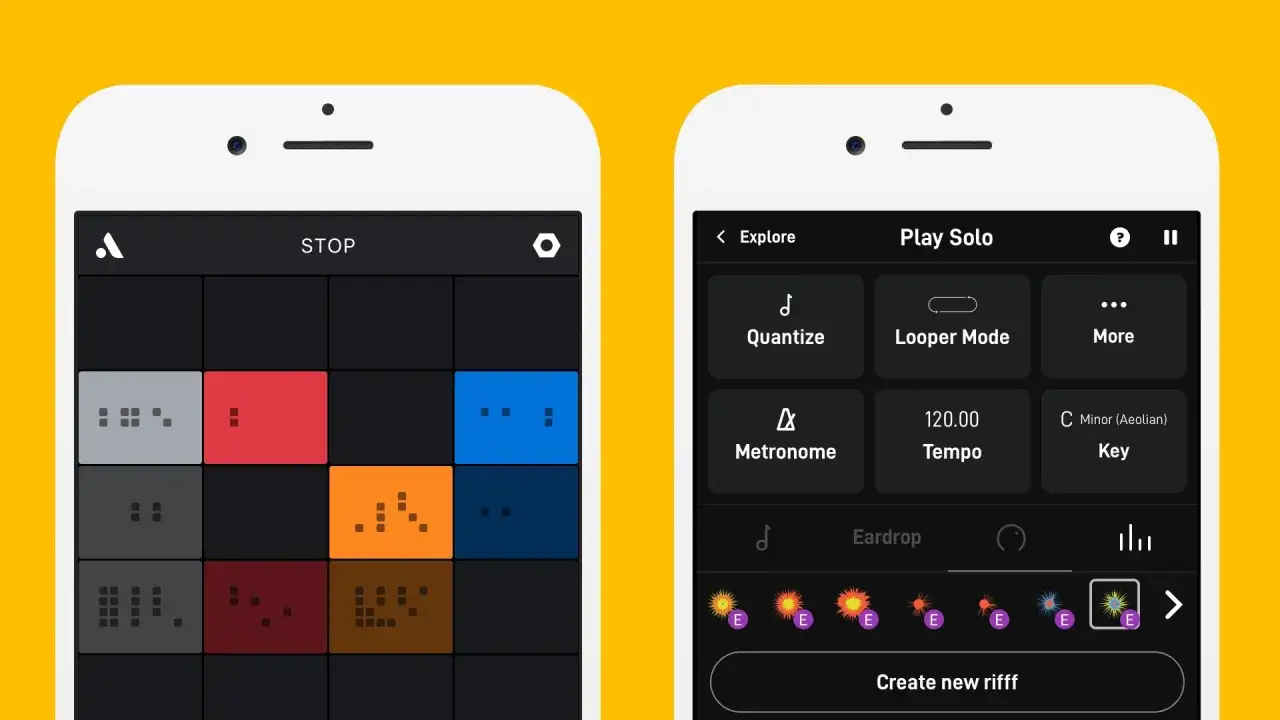 Interface d'une application pour faire de la musique, avec une grille de samples et des options de tempo et de cl&eacute;.