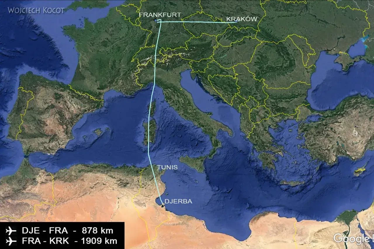 Trasa lotu z Krakowa przez Frankfurt do Tunezji (Djerba). Sprawdź, ile się leci do Tunezji!