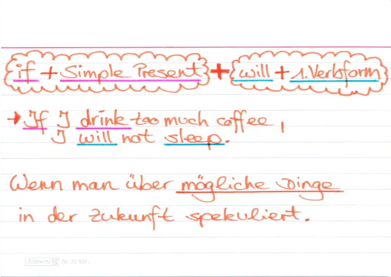 Erklärung von if clauses typ 1: Wenn man über mögliche Dinge in der Zukunft spekuliert, wie z.B. 