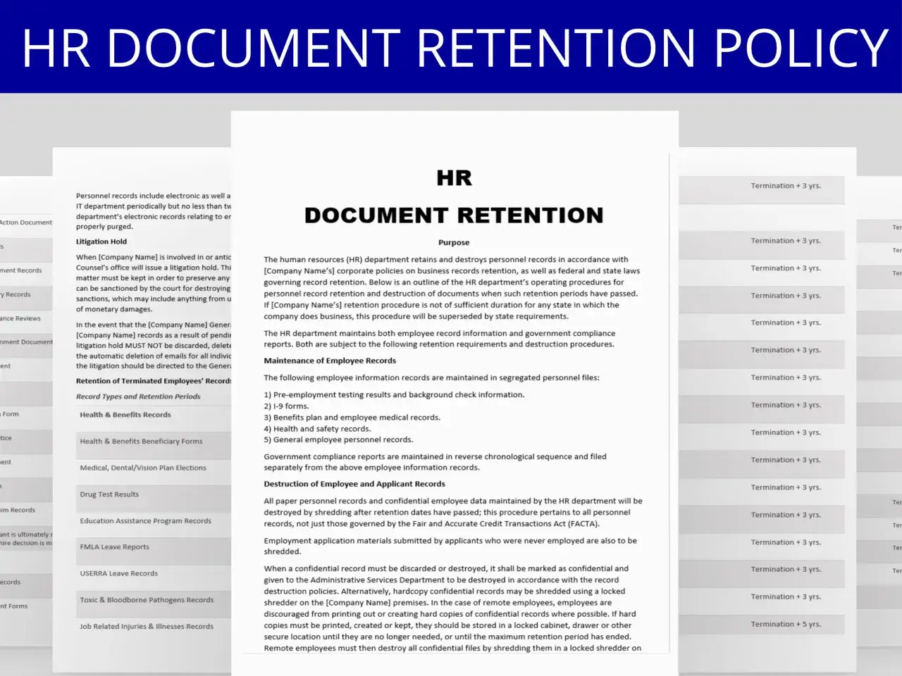 HR document retention policy outlines procedures for maintaining and destroying personnel records, ensuring compliance with laws.