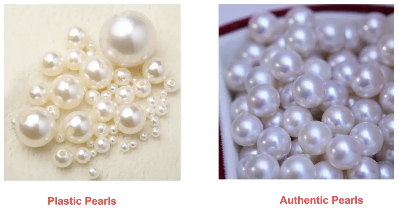 Perlas pl&aacute;sticas vs. perlas aut&eacute;nticas. Aprende como saber si una perla es aut&eacute;ntica observando su brillo y textura.