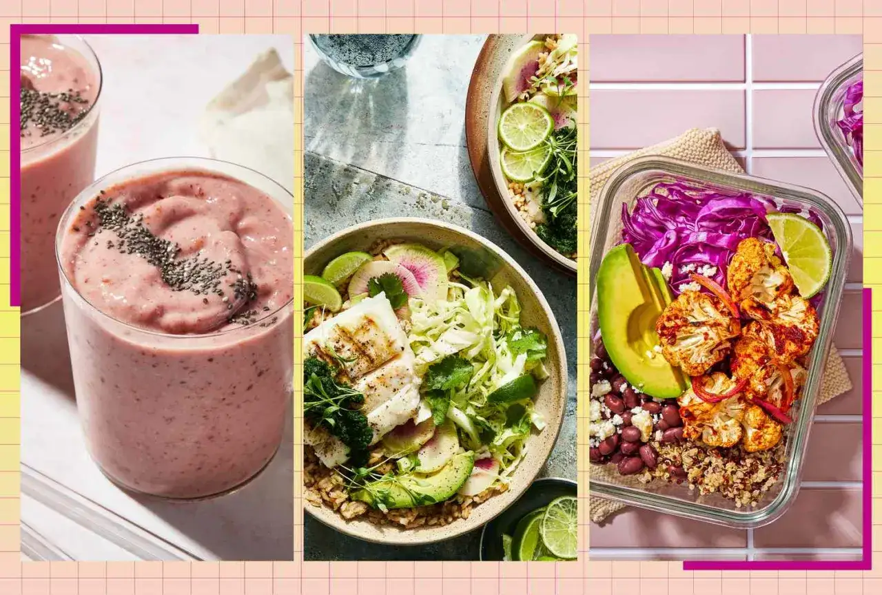 Kolorowe smoothie, sałatka z rybą i miska z pieczonym kalafiorem – inspiracje na zdrowe dieta dash przepisy.