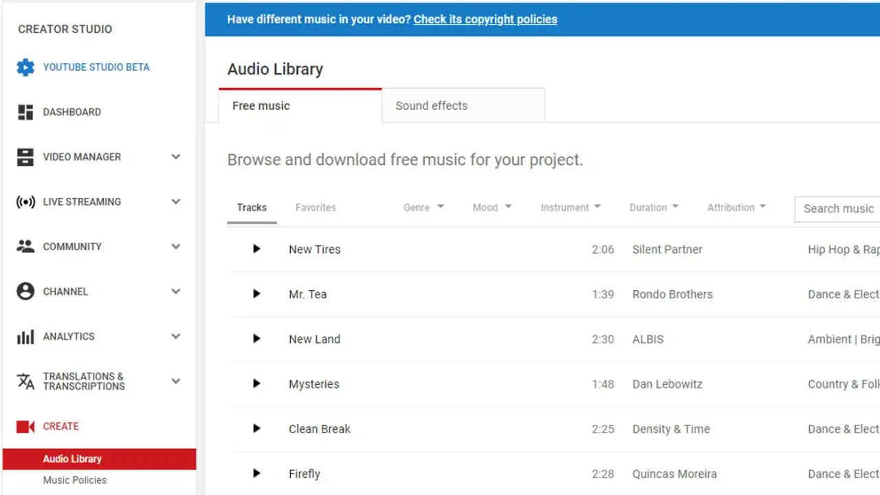 Biblioteka audio YouTube darmowa muzyka