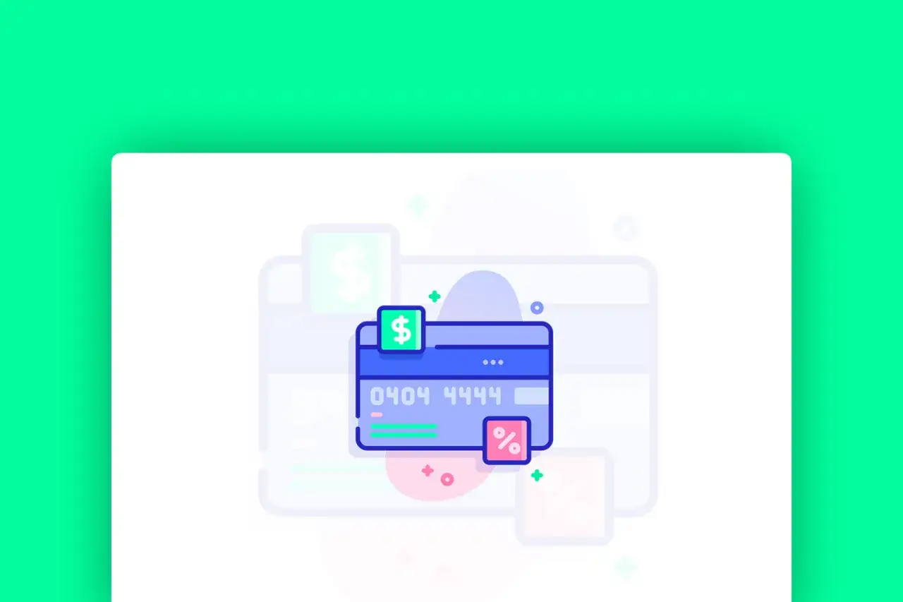 Karta płatnicza z symbolem dolara i procentu. To ilustracja wyjaśniająca, co to PayPal i jak działa.