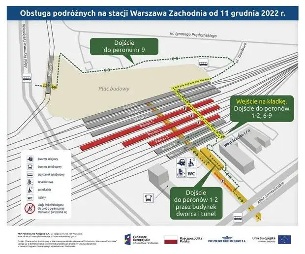 Mapa dworca Warszawa Zachodnia nowy układ peronów podmiejskich