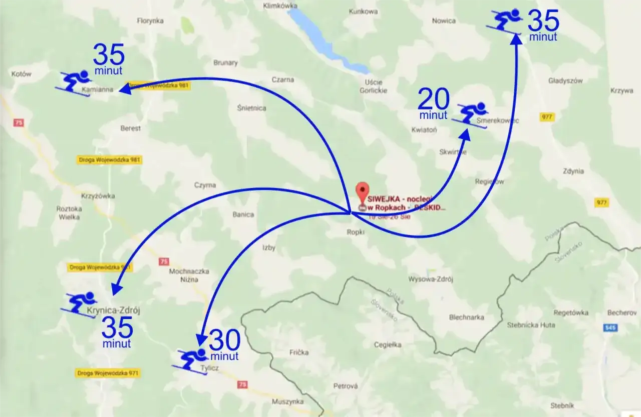 mapa ośrodków narciarskich polska