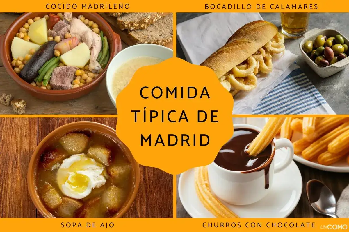 Cocido madrile&ntilde;o, bocadillo de calamares, sopa de ajo y churros con chocolate. &iexcl;Un fest&iacute;n de comida t&iacute;pica de Madrid!