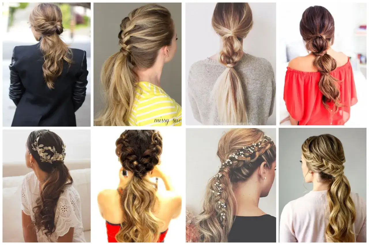 Ocho estilos de coleta alta invitada boda: trenzas, moños y adornos florales.
