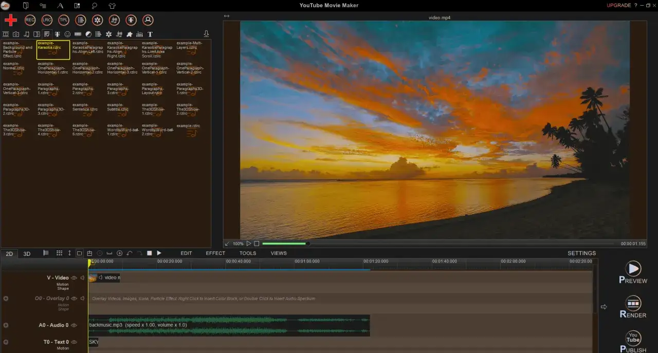 Darmowy program do montowania filmów z podglądem, renderowaniem i publikacją. Twórz wideo z efektami i muzyką.