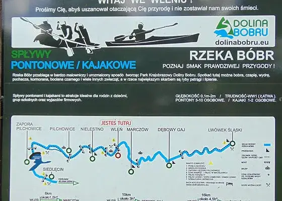 mapa spływów kajakowych rzeka Bóbr Nielestno