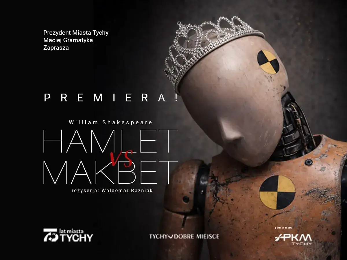 Manekin w koronie, symbolizujący upadek bohatera w tragedii Szekspira. Zapowiedź premiery