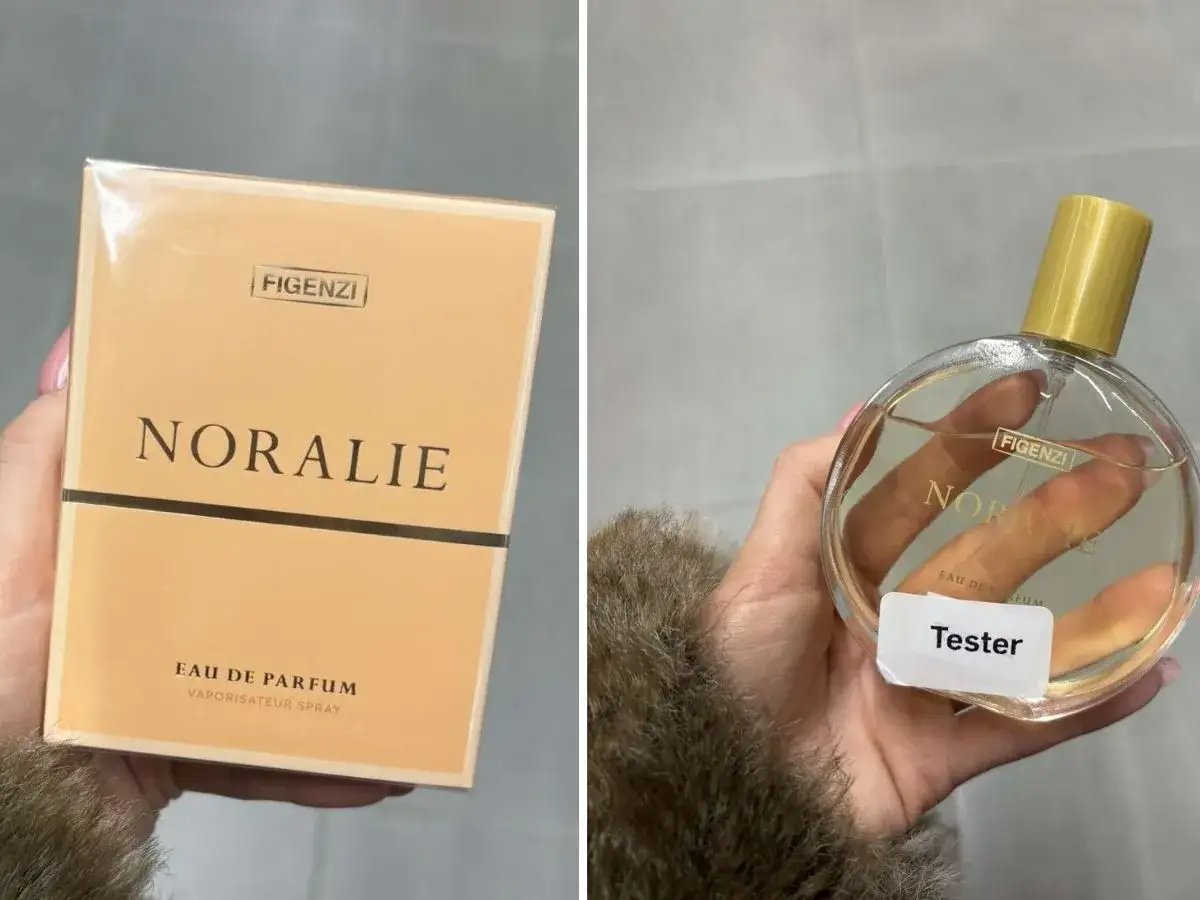 Perfumy damskie odpowiedniki: pudełko i flakonik Noralie od Figenzi.