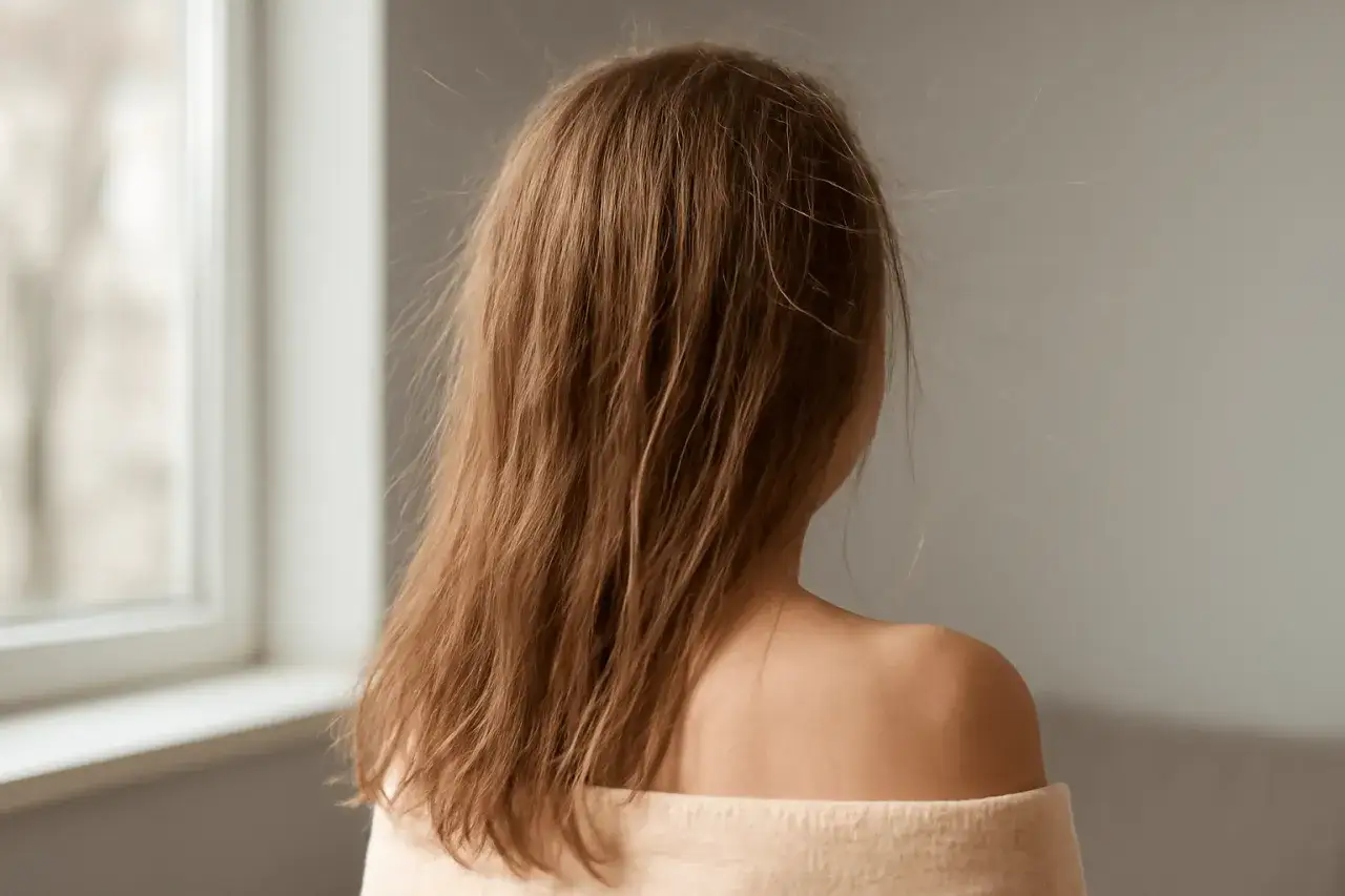 En person med långt, blont hår som verkar lite statiskt. Kanske dags för en statiskt hår huskur?