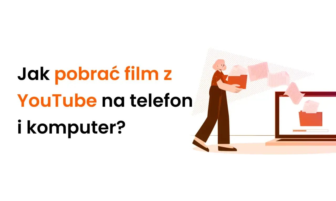 Jak pobrać film z YouTube na telefon i komputer? Ilustracja pokazuje proces przenoszenia plików.