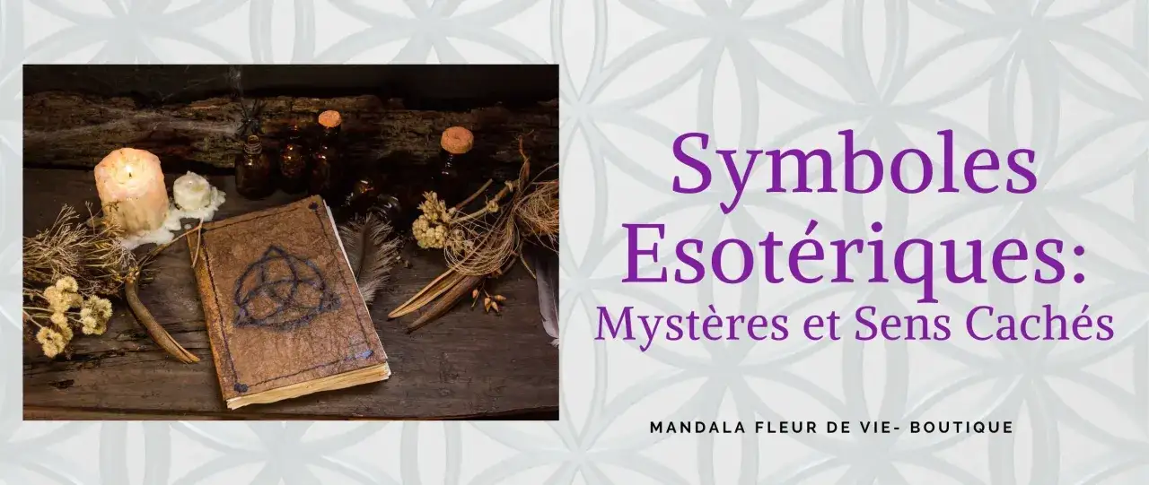 Livre ancien avec symbole de l'âme, bougies et herbes.