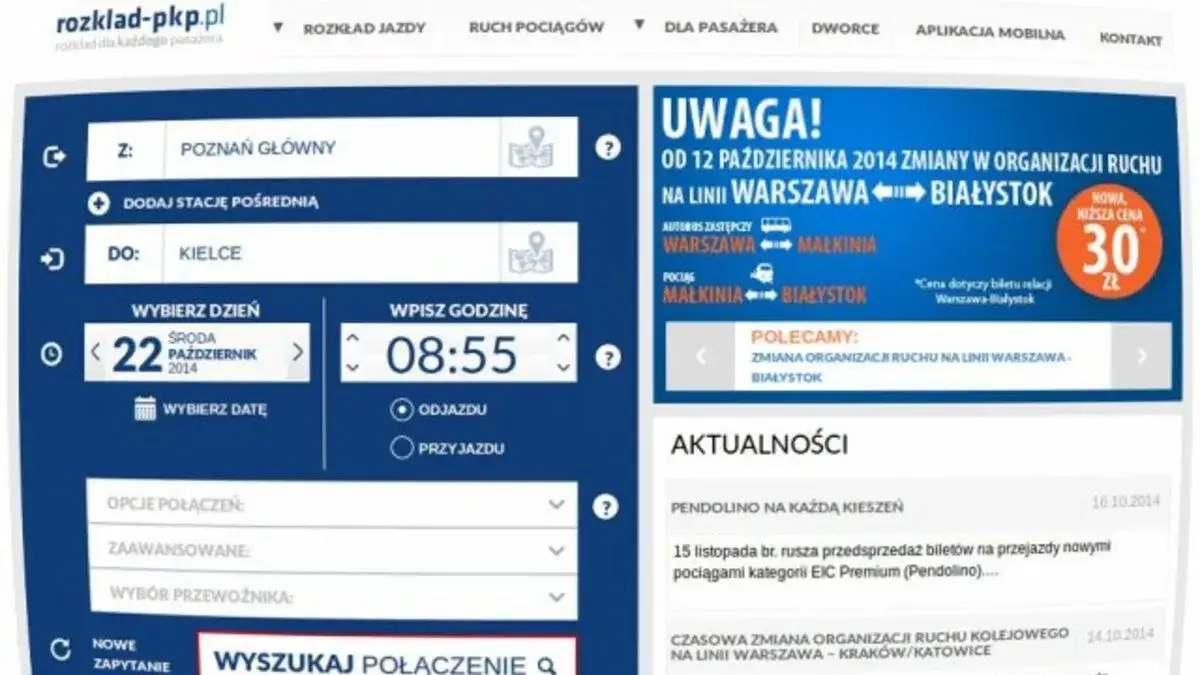 Wyszukiwarka połączeń PKP Intercity