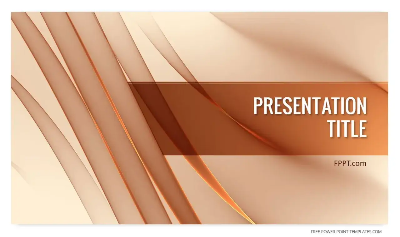 Abstrakter, warmer powerpoint hintergrund mit schimmernden, überlappenden Bändern in Braun- und Beigetönen.