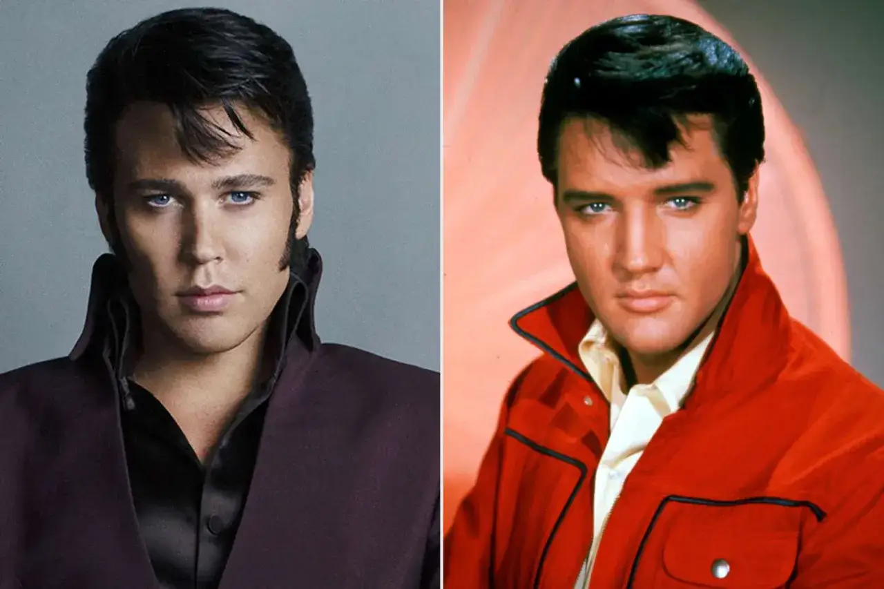 Austin Butler jako Elvis w filmie o Elvisie obok młodego Króla Rock and Rolla.