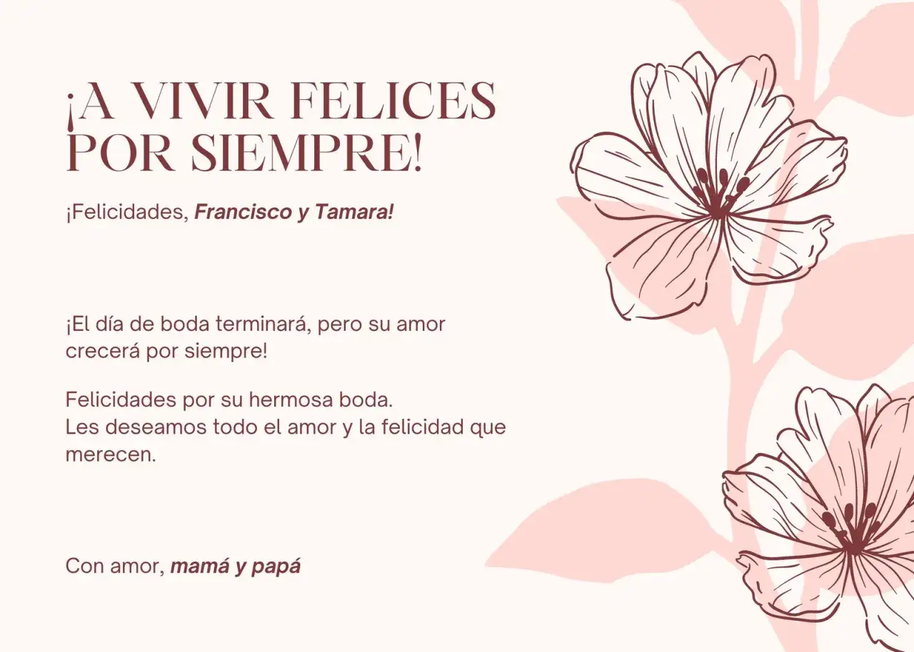 ¡A vivir felices por siempre! Frases cortas para felicitar bodas a Francisco y Tamara. Les deseamos amor y felicidad.