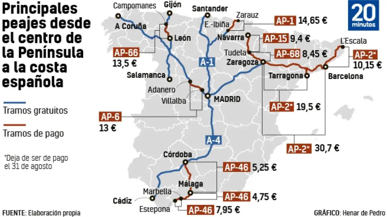 Mapa de peajes en España. El tramo AP-66 tiene un precio de 13,5 €.
