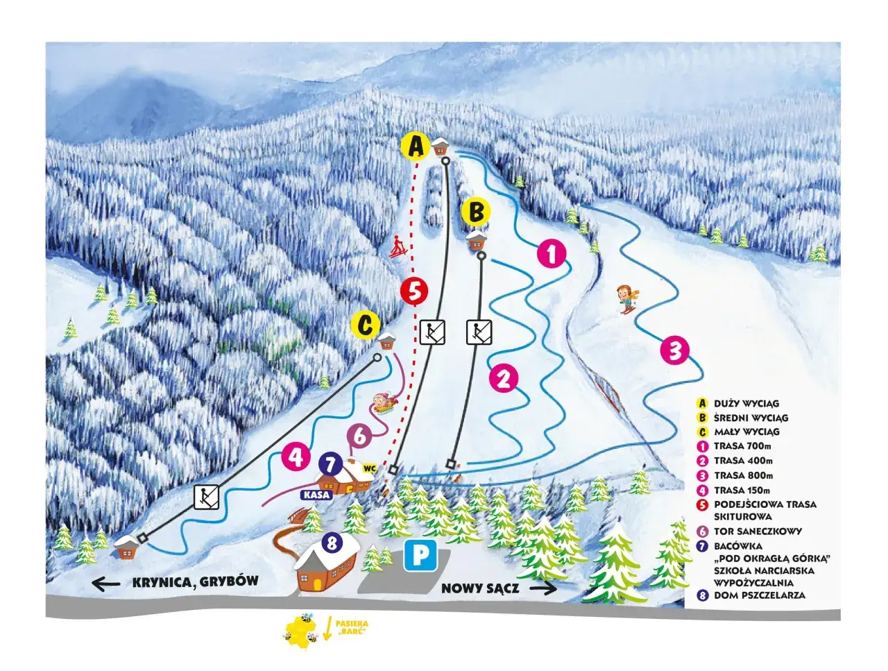 Mapa ośrodka narciarskiego z trasami, wyciągami i atrakcjami. Zobacz kamianna atrakcje i zaplanuj zimowy wypoczynek!