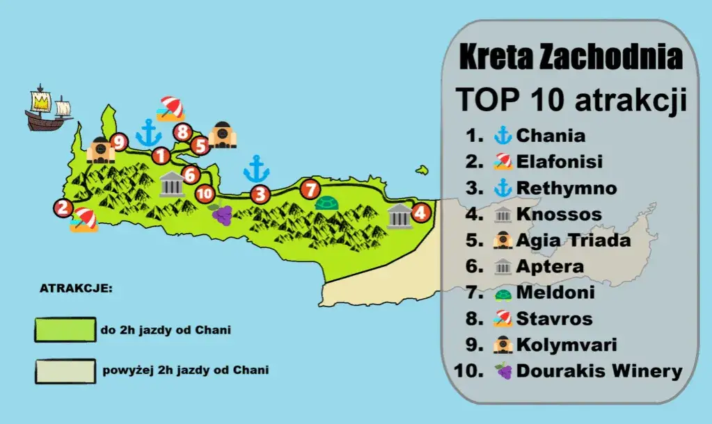 Mapa Kreta Zachodnia atrakcje