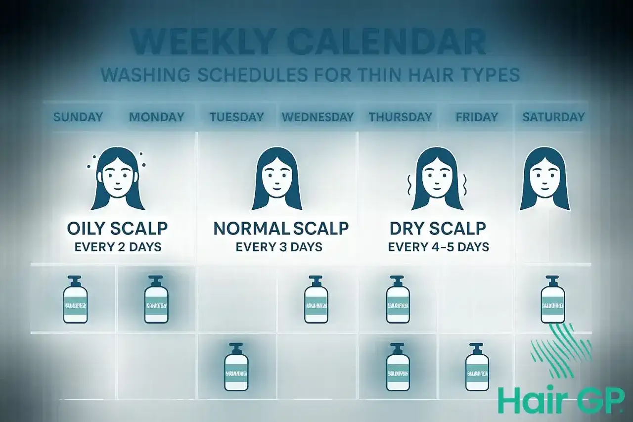 Wöchentlicher Kalender für dünnes Haar: Wie oft Haare waschen? Fettige Kopfhaut alle 2 Tage, normale alle 3 Tage, trockene alle 4-5 Tage.