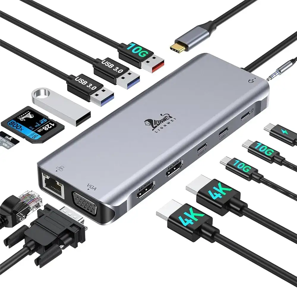 Stacja dokująca USB-C do laptopa z dwoma monitorami