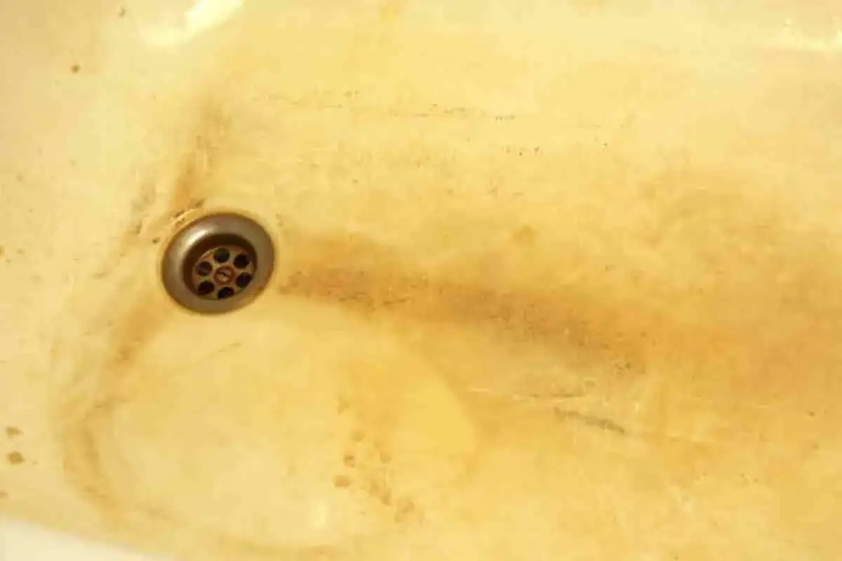 Vasca da bagno smaltata ingiallita e macchiata, con scarico metallico. Ecco come sbiancare vasca da bagno smaltata per un risultato impeccabile.