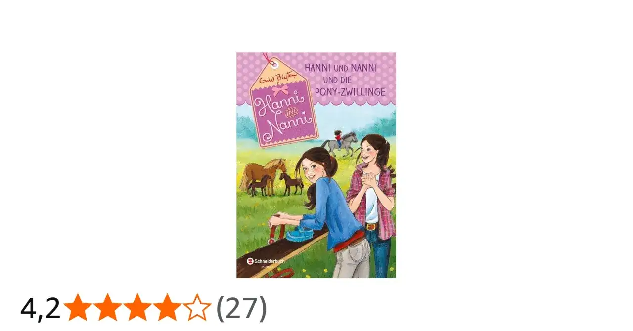 Hanni und Nanni, die Pony-Zwillinge, sind auf dem Cover zu sehen. Wie alt sie sind, verrät das Bild nicht, aber sie lieben Pferde!