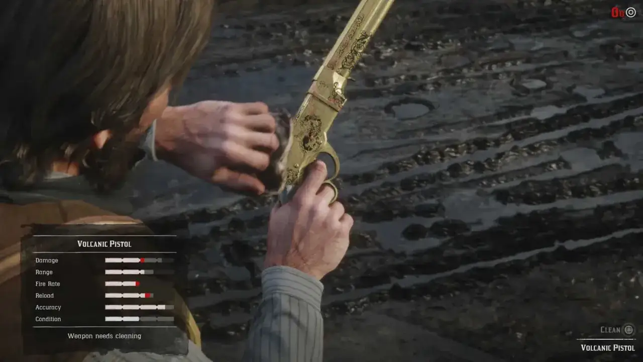 Złoty pistolet Volcanic, jedna z najlepszych broni w Red Dead Redemption 2, wymaga czyszczenia.