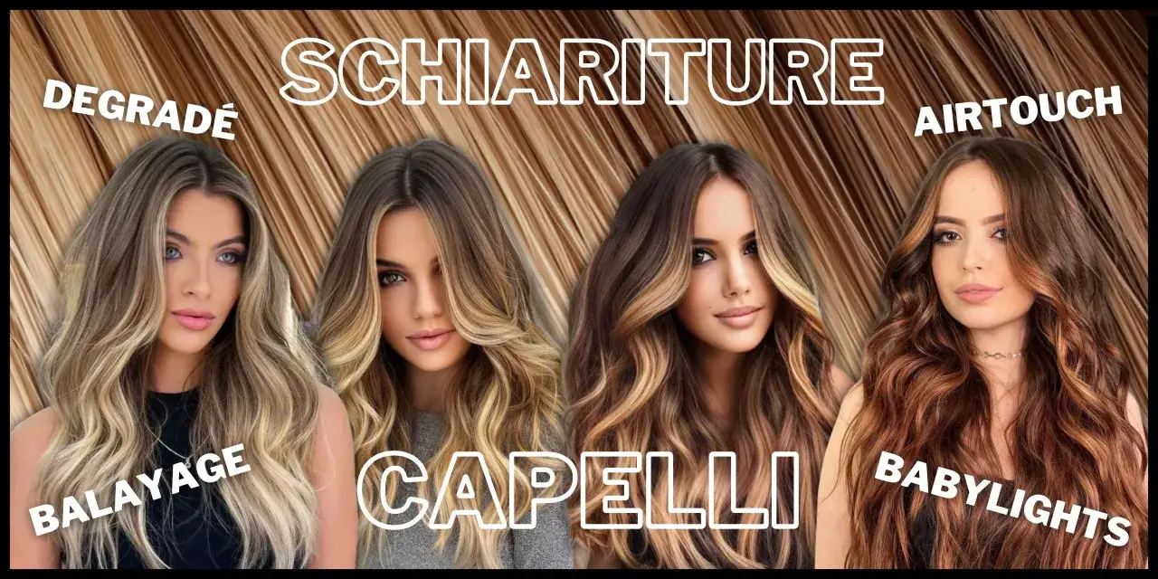 Quattro donne con diverse schiariture capelli: balayage, degradé, airtouch e babylights. La differenza tra meches e balayage è visibile.