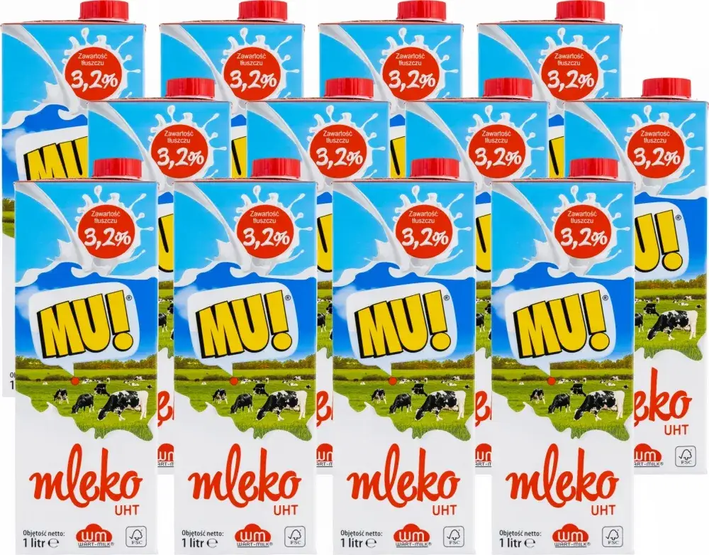 różne rodzaje mleka krowiego w opakowaniach (UHT, pasteryzowane, butelka, karton)
