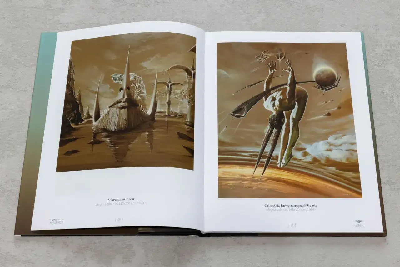 Otwarta księga prezentuje dwie surrealistyczne wizje z muzeum sztuki fantastycznej: