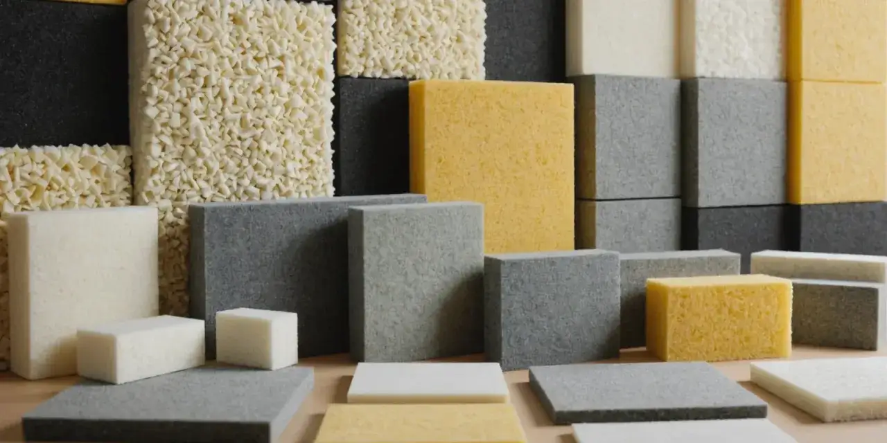 Vari blocchi di schiuma acustica in diverse forme e colori, ideali per l'insonorizzazione stanza.