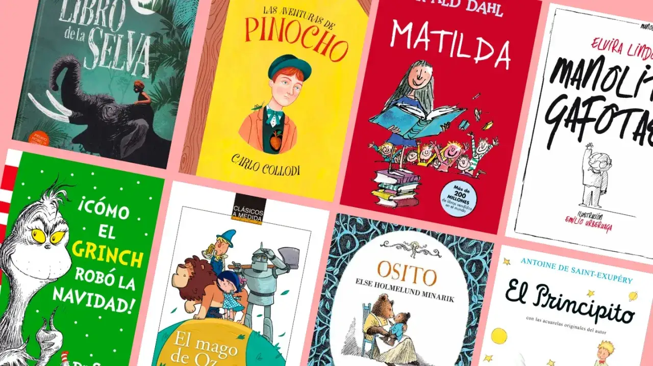 Colecci&oacute;n de cuentos para ni&ntilde;os mayores: El Libro de la Selva, Pinocho, Matilda, Manolito Gafotas, El Grinch, El Mago de Oz, Osito y El Principito.