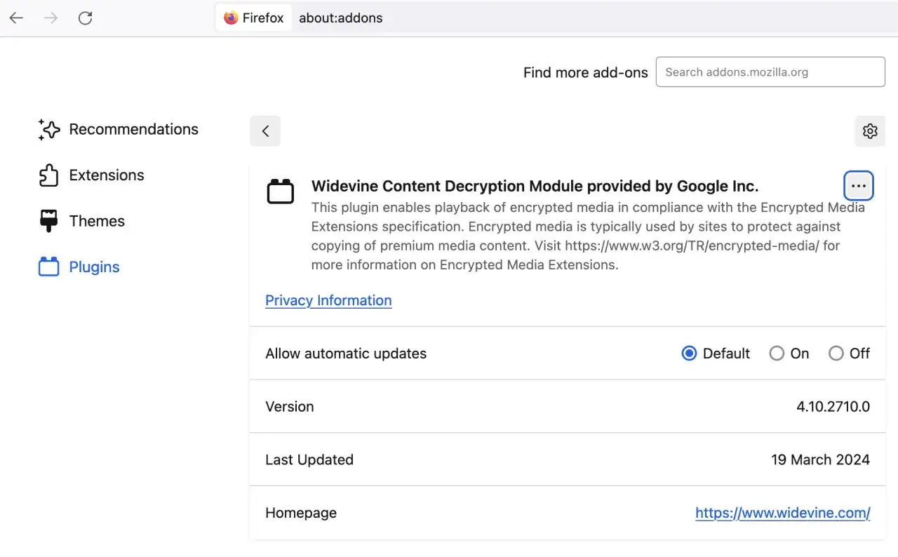firefox ustawienia drm widevine