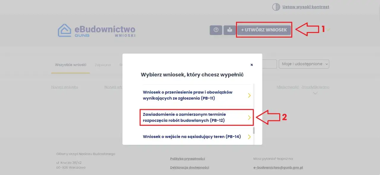 Wybór formularza 