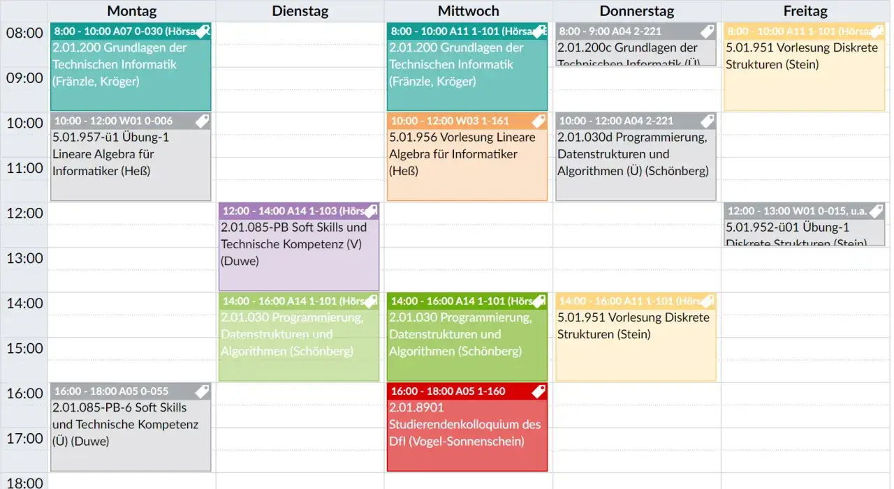 Stundenplan: Mo-Fr, 8-18 Uhr. Viele Kurse wie