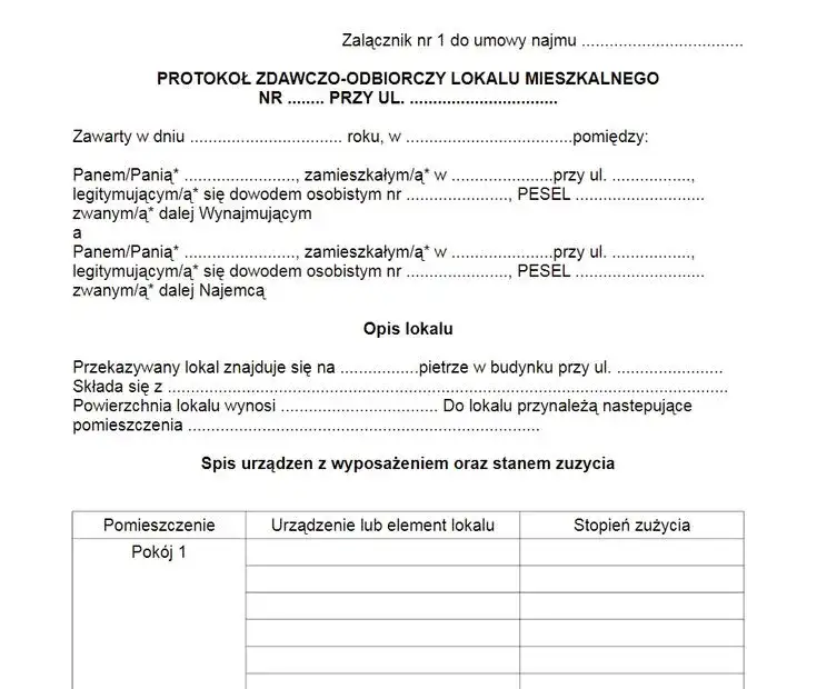 protokół zdawczo-odbiorczy mieszkania przykład