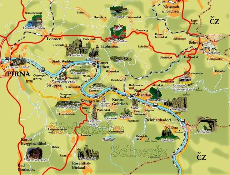 Mapa Szwajcaria Saksońska transport