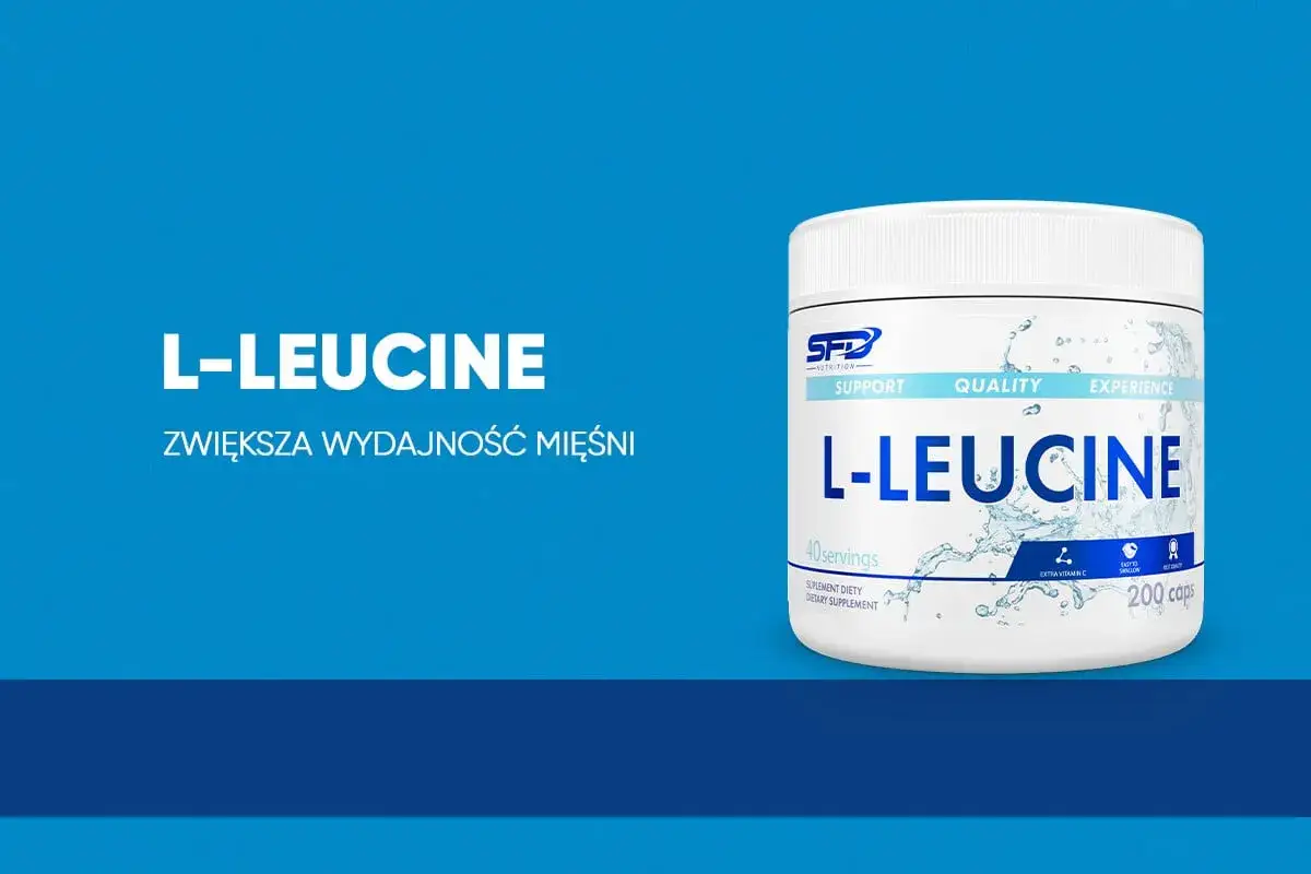 Suplement diety L-Leucyna, który zwiększa wydajność mięśni. Opakowanie zawiera 200 kapsułek.