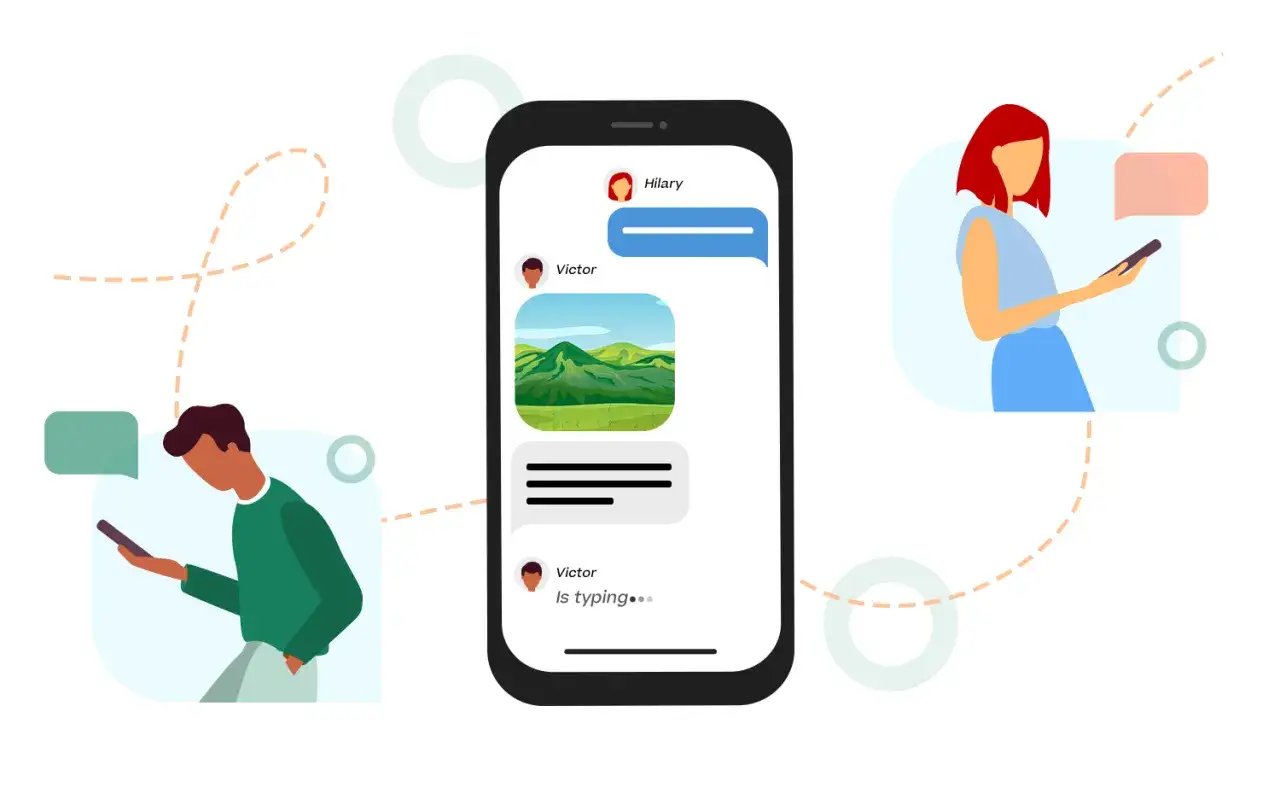 Une conversation par SMS sur un smartphone, montrant des bulles de dialogue et une image. C'est quoi RCS ? La messagerie enrichie pour des échanges modernes.