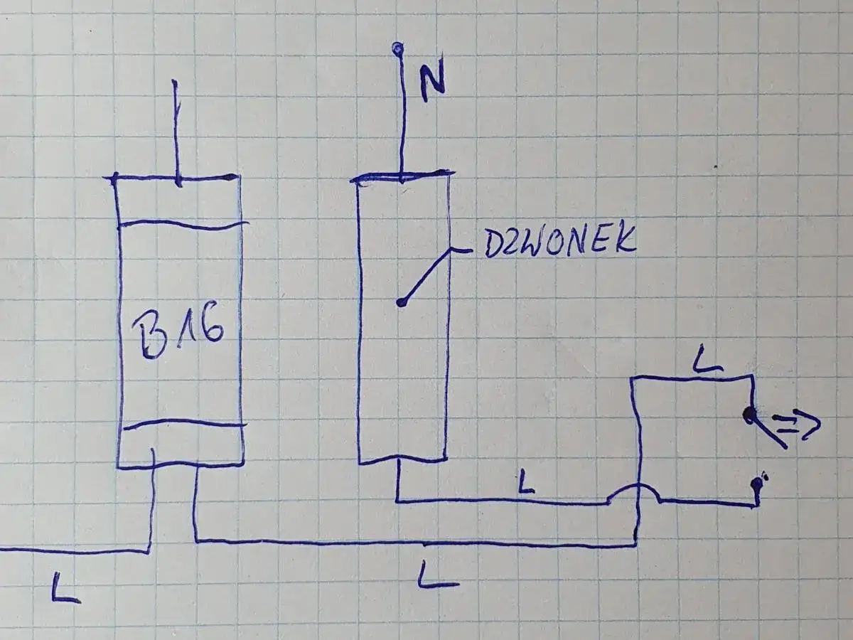 Schemat podłączenia dzwonka modułowego w rozdzielni